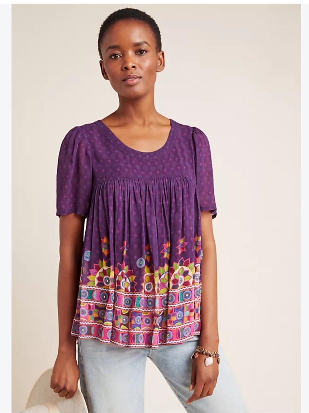 Anthropologie tanvi media Linnea Bluse mit Perlenverzierung size xl